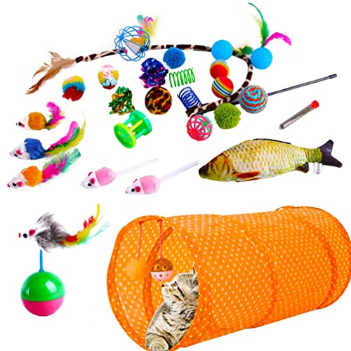 YuanDiann Katzenspielzeug Set Tunnel Katzen-Teaser Plüschmaus Kombinationsspielzeug Feder Interaktives Training Haustier Spielzeug 15#(28 Pack) von YuanDiann