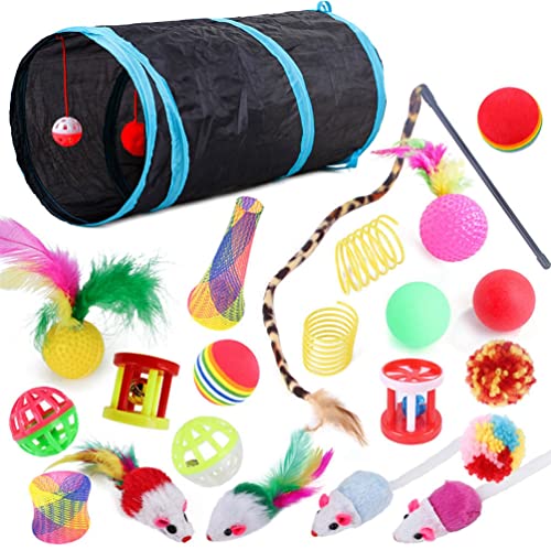 YuanDiann Katzenspielzeug Set Tunnel Katzen-Teaser Plüschmaus Kombinationsspielzeug Feder Interaktives Training Haustier Spielzeug 19#(22 Pack) von YuanDiann