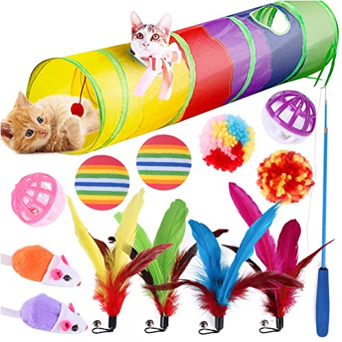 YuanDiann Katzenspielzeug Set Tunnel Katzen-Teaser Plüschmaus Kombinationsspielzeug Feder Interaktives Training Haustier Spielzeug 20#(14 Pack) von YuanDiann