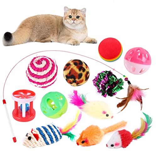 YuanDiann Katzenspielzeug Set Tunnel Katzen-Teaser Plüschmaus Kombinationsspielzeug Feder Interaktives Training Haustier Spielzeug 4#(12 Pack) von YuanDiann