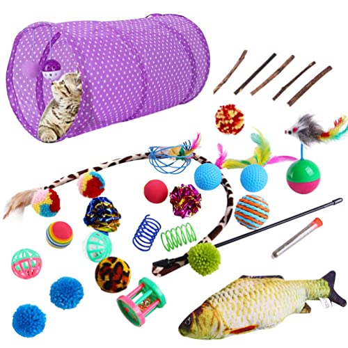 YuanDiann Katzenspielzeug Set Tunnel Katzen-Teaser Plüschmaus Kombinationsspielzeug Feder Interaktives Training Haustier Spielzeug 6#(30 Pack) von YuanDiann