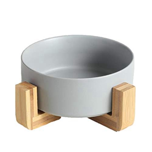 Yuattory Runder Keramiknapf für Hunde und Katzen, Futter- und Wassernapf-Set für Haustiere, mit Holzständer, Schüssel mit Ständer B von Yuattory