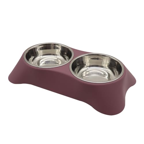 Yucong Doppelter Futternapf für Katzen, Kaninchen, rutschfester Edelstahl, mit auslaufsicherem Design für kleine Hunde, Katzen, Kaninchen (Dunkelrot, klein) von Yucong