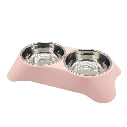 Yucong Doppelter Futternapf für Katzen, Kaninchen, rutschfester Edelstahl, mit auslaufsicherem Design für kleine Hunde, Katzen, Kaninchen (Rosa, Größe M) von Yucong