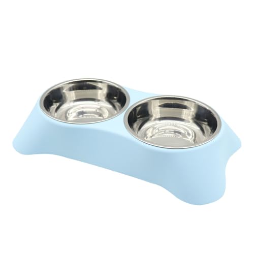 Yucong Doppelter Futternapf für Katzen, Kaninchen, rutschfester Edelstahl, mit auslaufsicherem Design für kleine Hunde, Katzen, Kaninchen (blau, klein) von Yucong