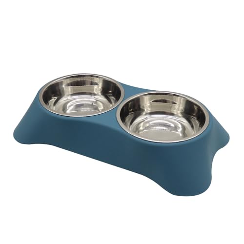 Yucong Doppelter Futternapf für Katzen, Kaninchen, rutschfester Edelstahl, mit auslaufsicherem Design für kleine Hunde, Katzen, Kaninchen (dunkelblau, klein) von Yucong