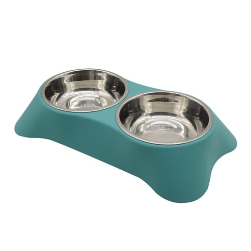 Yucong Doppelter Futternapf für Katzen, Kaninchen, rutschfester Edelstahl, mit auslaufsicherem Design für kleine Hunde, Katzen, Kaninchen (dunkelgrün, klein) von Yucong