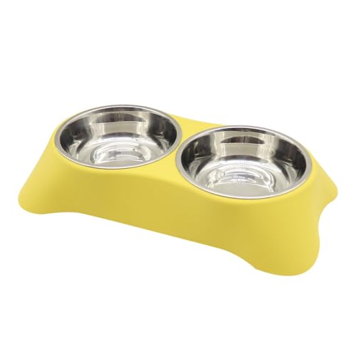 Yucong Doppelter Futternapf für Katzen, Kaninchen, rutschfester Edelstahl, mit auslaufsicherem Design für kleine Hunde, Katzen, Kaninchen (gelb, klein) von Yucong