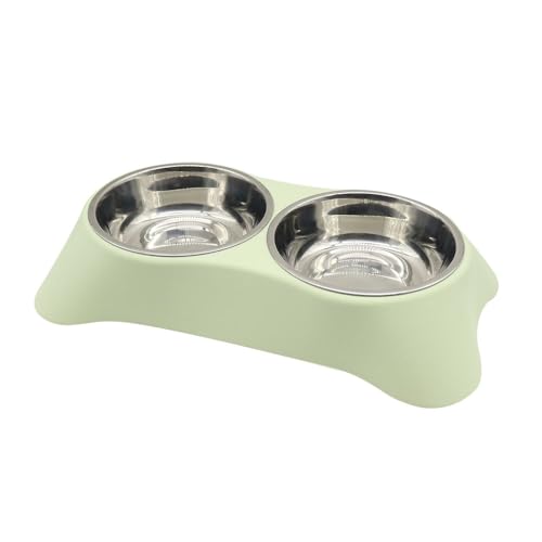 Yucong Doppelter Futternapf für Katzen, Kaninchen, rutschfester Edelstahl, mit auslaufsicherem Design für kleine Hunde, Katzen, Kaninchen (grün, klein) von Yucong