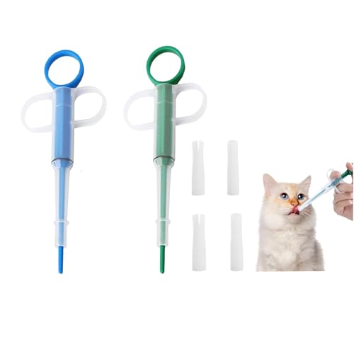 2 Stück Tabletteneingeber Katze,Tablettengeber für Katzen,Tabletteneingeber für Katzen,Pill Assist Katze Pusher Spritze,Medikamente Feeder,Sicherheit für kleine Hund Cat Pet Schluckhilfe(Grün,Blau) von YueJieSelected