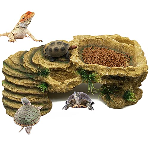 BREUAILY Schildkröten-Plattform Groß Harz Reptilien Rampe Schildkröte Reptilien Simuliert Rock Habitat mit Terrassen und Unterschlupf für Bartdrachen Eidechsen Fische Amphibien von BREUAILY