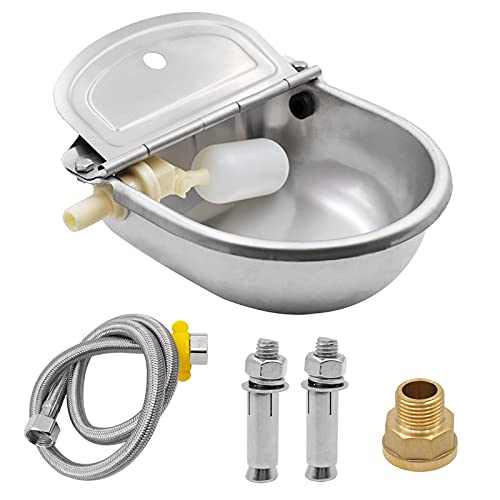 BREUAILY 4-In-1 Automatisches TräNkebecken Edelstahl TräNke Pferd mit Schwimmventil und Ablaufloch Wassertrog für Rind Pferde Hund Schafe Ziegen von Yuecheng