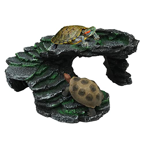 BREUAILY Reptilien Ramp Plattform Schildkröte Basking Plattform Felsen Schritt Leiste und Gecko Höhle Hideout Harz Felsversteck Terrarium Versteck für Reptilien Eidechsen Amphibien von Yuecheng