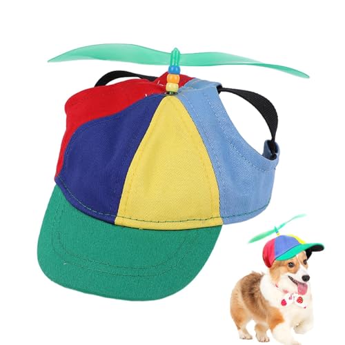 Propellerhut für Hunde, Propellerhut, Baseballkappen, für Haustiere, Regenbogen-Hubschrauber-Oberteil, abnehmbar, verstellbare Größe, Regenbogen-Helikopter-Top von Yuecjian