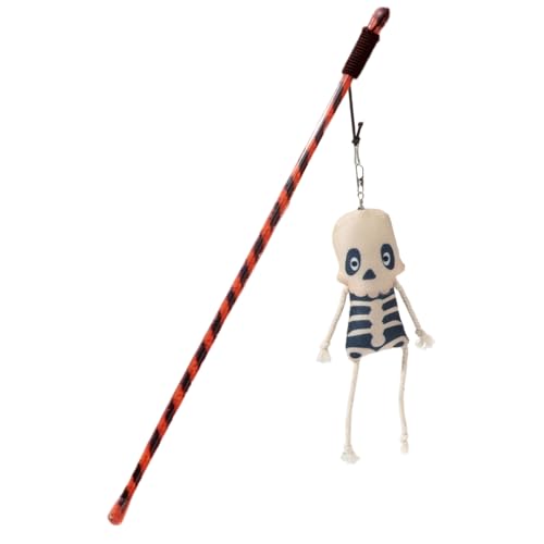 Yuecjian Katzenstab, Halloween Kätzchen Stick Spielzeug, Ergonomischer Katzen-Teaser mit Kürbis-Geist für Langeweile Reduzierung, Jagdsimulation, Training, Übung von Yuecjian