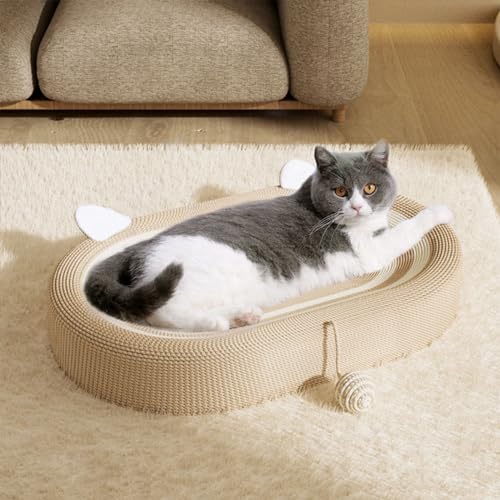 Katze Kratzbrett, 2 in 1 ovale Katze Kratzer Pappe Schüssel Nest mit interaktiven Spielzeug Ball Katze Kratzmatte Katzenbett für Indoor- Katzen Schleifen Kralle schützen Couch 61x40x9cm/ 24x15. 7x3. 5 von Yuehuamech