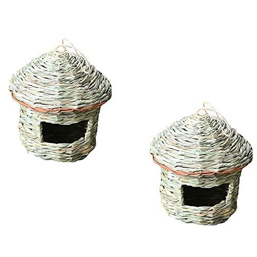 Yuehuamech 2pcs Vogelhaus Hängende Vogelnestkästen Reed Grass Vogelhütte Unterstand Roosting Pouches Garten Outdoor Baum Robin für Kanaren Sperling Kolibri Sperling von Yuehuamech