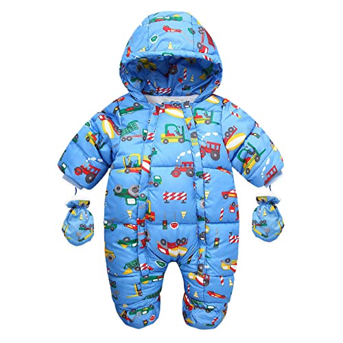 Yuehuamech Baby Snowsuit Romper with Mitts Fleece Lined Winter Warm Hooded Footie Outwear Booties Jumpsuit Outfits with Gloves for 0-18Months Infant Boys Girls von Yuehuamech