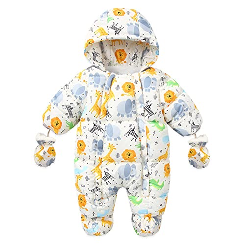 Yuehuamech Baby Snowsuit Romper with Mitts Fleece Lined Winter Warm Hooded Footie Outwear Booties Jumpsuit Outfits with Gloves for 0-18Months Infant Boys Girls von Yuehuamech