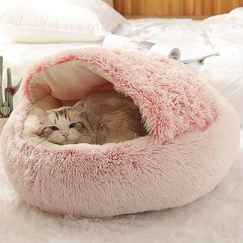 Yuehuamech Katzenbetten halb geschlossen, flauschiges Kätzchennest, Höhle, Donut-Kuschelbett, Fleece, selbstwärmend, Haustier, Welpen, Kissen, Sofa, kleines Graben für den Innenbereich, Kätzchen, von Yuehuamech