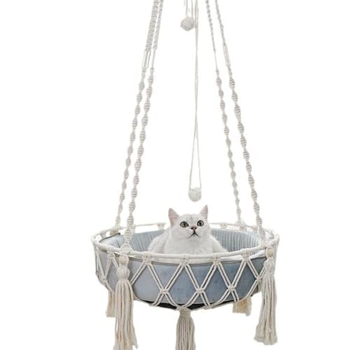 Yuehuamech Makramee-Katzen-Hängematte – Handgewebte Quasten-Hängeschaukel-Bett, handgestrickter Nestkorb für Haustiere, Kätzchen, Welpen, zum Schlafen, Spielen, Klettern, Faulenzen – 40 cm Breite Yuehuamech Makramee-Katzen-Hängematte – Handgewebte Quasten-Hängeschaukel-Bett, handgestrickter Nestkorb für Haustiere, Kätzchen, Welpen, zum Schlafen, Spielen, Klettern, Faulenzen – 40 cm Breite von Yuehuamech