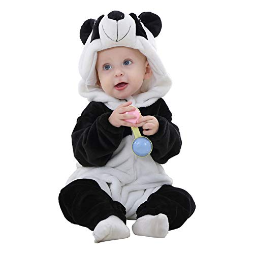 Yuehuamech Winter Hooded Romper Jumpsuit Cartoon Panda Playsuit Toddler Hooded Flannel Pajamas Zipper Bodysuit Pyjamas Outfits for Baby Girls Boys 0-24Months von Yuehuamech
