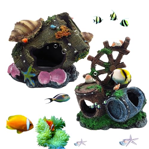 Yueser Aquarium-Baumdekoration, 2 Stück, Harz-Höhle, Aquarium-Dekoration, natürlicher Lebensraum, Ornament für Aquarien, kleine Fische von Yueser