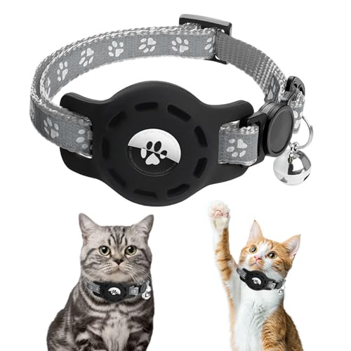 Yueser Katzenhalsband, Halsband Katze Katzenhalsbänder mit Glocke und Halterung Reflektierendes Kätzchenhalsband Verstellbar 17,5-30 cm für Airtag, Katzen, Kätzchen und Welpen(Schwarz) von Yueser