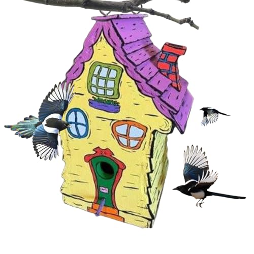 Holzvogelhäuser Für Draußen | Zierliche Vogelhäuser | Wetterfestes Handgefertigtes Blockhaus Mit Aufstellstange Für Wohnraum Deko Und Gartenzaun von Yugugomo
