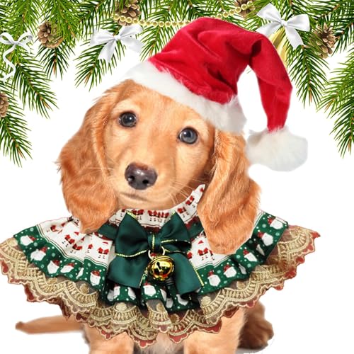 Hundehalstücher Weihnachten, Hundelätzchen für den Urlaub - Weihnachten weiche Hundehalstücher Hundelätzchen | Niedlicher, atmungsaktiver Haustierschal aus Spitze, wendbares Haustierzubehör für Hausti von Yugugomo