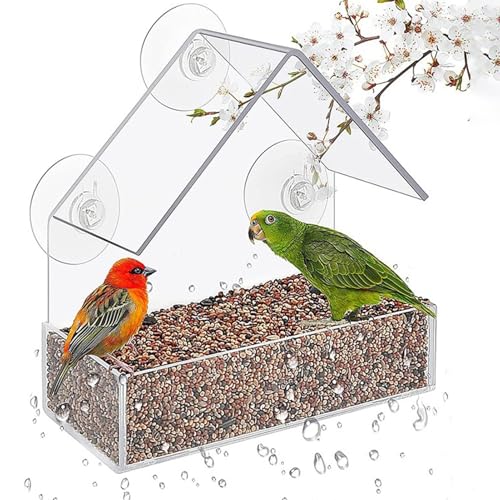 Vogelhäuschen mit durchsichtigem Fenster, Vogelhäuschen mit Sichtfenster - Transparenter Acryl-Vogelfutterspender für Fenster - Verbesserter Vogelbeobachtungs-Futterspender mit Saugnapf für Wildvogelb von Yugugomo