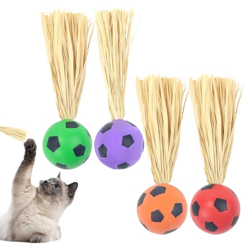 Yugugomo Katzen Hüpfball Spielzeug, 4 Stück Interaktives Wurfspielzeug Katzenball mit Bast, Lustiges Spielen Ball Trainingsball Spielzeug gegen Langeweile für Katzen im Innen- und Außenbereich Yugugomo Katzen Hüpfball Spielzeug, 4 Stück Interaktives Wurfspielzeug Katzenball mit Bast, Lustiges Spielen Ball Trainingsball Spielzeug gegen Langeweile für Katzen im Innen- und Außenbereich von Yugugomo