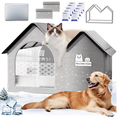 2025 Neue Hundehütte mit Klimaanlage, Icexeco Haustier Klimaanlage Haus, Haustier Kühlhäuser Kühlhäuser Hundehäuser Faltbar mit Klimaanlage 10 Kühlakkus für Haustiere (Grau, L) von Yuhaidzsw