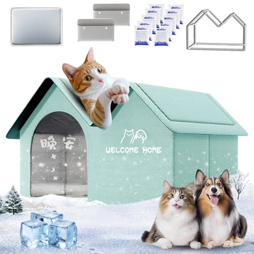 2025 Neue Hundehütte mit Klimaanlage, Icexeco Haustier Klimaanlage Haus, Haustier Kühlhäuser Kühlhäuser Hundehäuser Faltbar mit Klimaanlage 10 Kühlakkus für Haustiere (Grün, L) von Yuhaidzsw