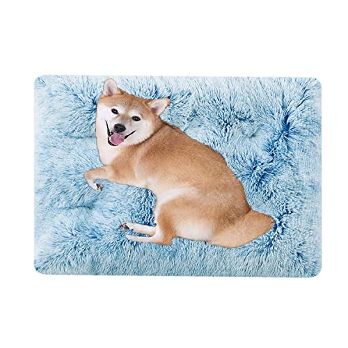 Haustierbett für Hunde und Katzen, weicher Plüsch, 65 x 48 cm, bequem, orthopädisch, rutschfest, warm, Blau von Yuing
