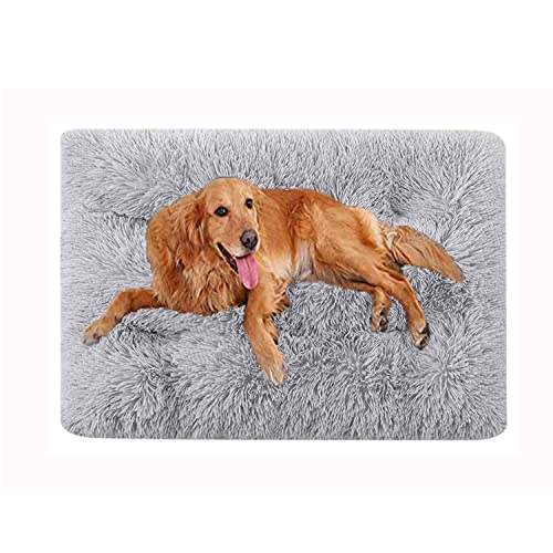 Luxuriöse, bequeme, beruhigende Hundematte, waschbar, rutschfest, Plüsch, flauschig, für Katzen, Hunde, weiches Welpenkissen, Kissen für Sofa, Bett, Kiste, Auto, Größe XXL, 122 x 85 cm, Hellgrau von Yuing