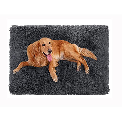 Luxuriöse, bequeme, beruhigende Hundematte, waschbar, rutschfest, Plüsch, flauschig, für Katzen, Hunde, weiches Welpenkissen, Kissen für Sofa, Bett, Kiste, Auto, Größe XXL, 122 x 85 cm, Dunkelgrau von Yuing