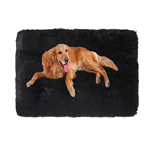 Luxuriöse, bequeme, beruhigende Hundematte, waschbar, rutschfest, Plüsch, flauschig, für Katzen, Hunde, weiches Welpenkissen, Kissen für Sofa, Bett, Kiste, Auto, Größe XXL, 122 x 85 cm, Schwarz von Yuing