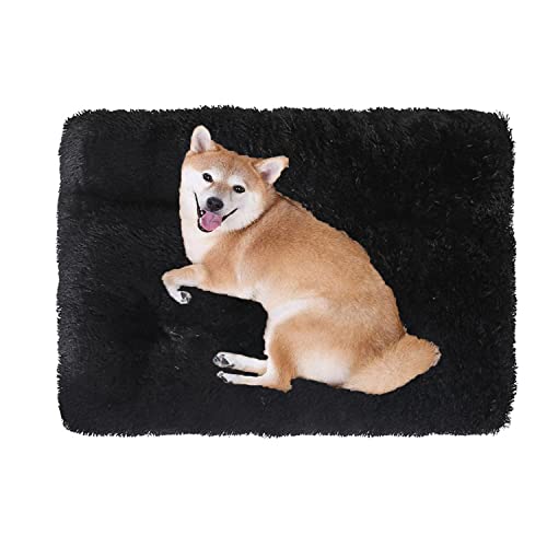 Waschbare Hundematte für Hundekäfige, weich, warm, 122 x 85 cm, rutschfest, für Hunde und Katzen, Plüsch, bequem, flauschig, orthopädisch, Schwarz von Yuing