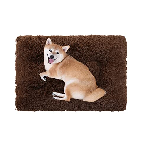 Waschbare Hundematte für Hundekäfige, weich, warm, 122 x 85 cm, rutschfest, für Hunde und Katzen, aus Plüsch, bequem, flauschig, orthopädisch, Kaffeebraun von Yuing