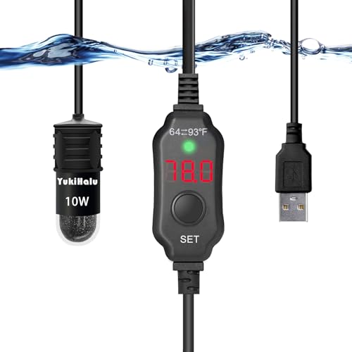 YukiHalu USB-betriebene Aquarium Heizung, 10W/5V/2A Adapter, 10W mit Eingebautem Thermometer, Externer Temperaturregler, Verwendet für 1-5 Liter Tank von YukiHalu