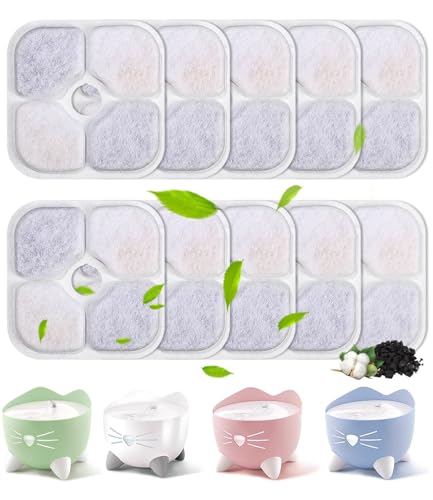 Yulado Filter Katzenbrunnen,10 Stück Trinkbrunnen Filter für 2,5L Trinkbrunnen für Katze Ersatzfilter Dreifaches Filtersystem,Katzen Wasser Brunnen Filter,kompatibel mit PIXI Pet Fountain. von Yulado