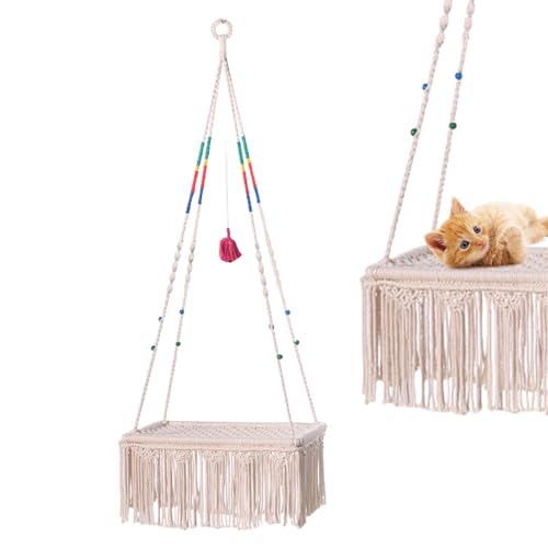 Yulokdwi Makramee Katzen-Hängematten-Schaukelbett,Boho-Katzenschaukelbett,Makramee Schaukelbett Katzenhängematte - Platzsparende Katzenschaukel, Makramee-Katzenhängematte für kleine Katzen und von Yulokdwi