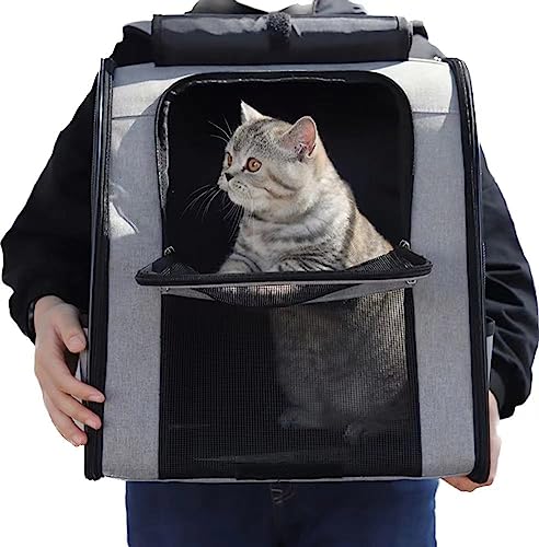Haustier-Rucksack für Hunde und Katzen mit entiliertem Design, faltbare Rucksacktasche, sonnenfeste Vorhänge, Welpen-Tragetasche für Reisen, Camping, Wandern von Yuly