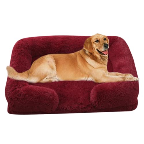 Hundebett,Orthopädisches Hundesofa,Eierförmiger Kistenschaum Hundekorb,Flauschiges Hundebett für kleine und große Heimtiere,Waschbar Hundekissen Wasserdicht rutschfest (L-80x55x15cm,Burgunderrot) von Yuly