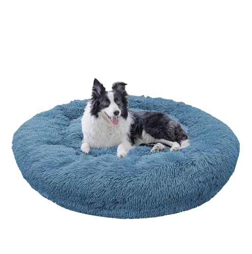 Hundekorb Waschbar, Anti-Angst Deluxe Plüsch Hundebetten, Hundematte mit Rutschfester Unterseite, Ultra Weicher Plüsch Haustierbett für Kleine, Mittelgroße und Große Hunde, Katzen (Blau,100CM(M)) von Yuly