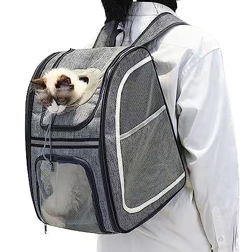 Katzen-Rucksack, Haustier-Reisetasche, Welpenhaustasche, Vordertasche mit atmungsaktivem Kopf-Out-Design, luftiger Platz, ideal für Welpen, Hunde, Katzen bis zu 6 kg (grau) von Yuly