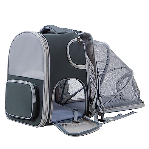 Katzentrage / Hundetragetasche, tragbar, atmungsaktiv, mit erweiterbaren Innentaschen für Sicherheitsleinen, für Reisen, Wandern, Spaziergänge und Outdoor, Dunkelgrün von Yuly