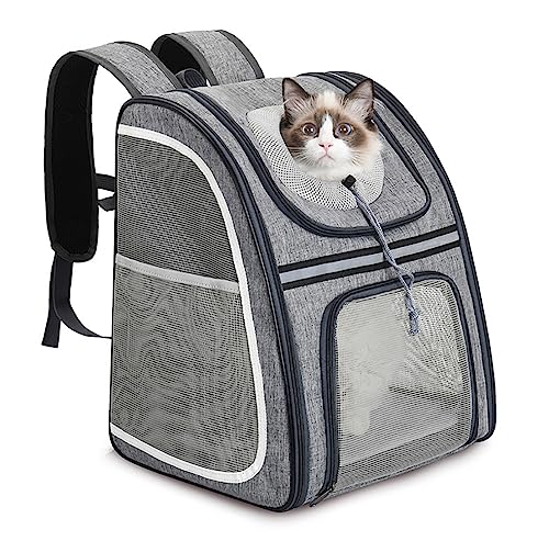 Katzentragetasche / Hundetasche, für kleine Haustiere, Vordertasche mit atmungsaktivem Kopf-Out-Design, faltbarer Haustier-Rucksack, für Outdoor-Wandern, Reisen (grau) von Yuly