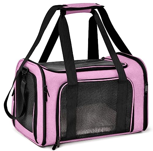 Yuly Tragetasche für Haustiere, Katzen- und Hundetragetasche, tragbare Katzen-Tragetasche, Öffnung oben mit atmungsaktivem Netz, Haustier-Reisetasche, Handtasche mit Schultergurt, Rosa von Yuly